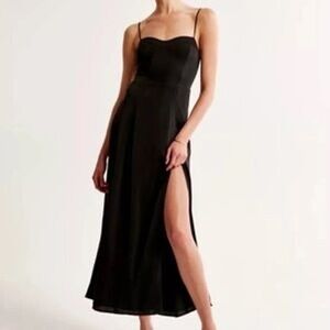 Abercrombie & Fitch | Black Satin High Slit Midi Dress NWT
